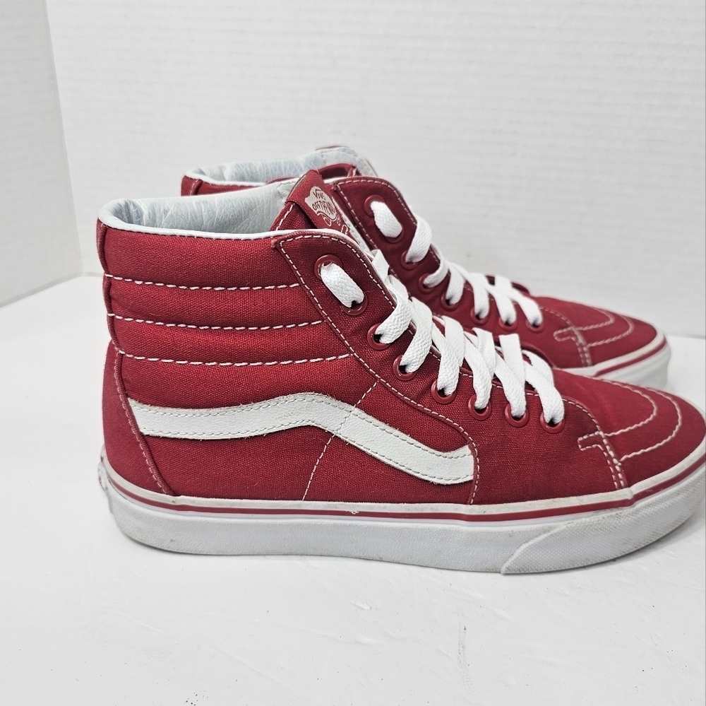 Vans Sk8-Hi High Top Skate Shoes Red Canvas Sneakers Womens Size 8 Lace Up - Picture 5 of 10